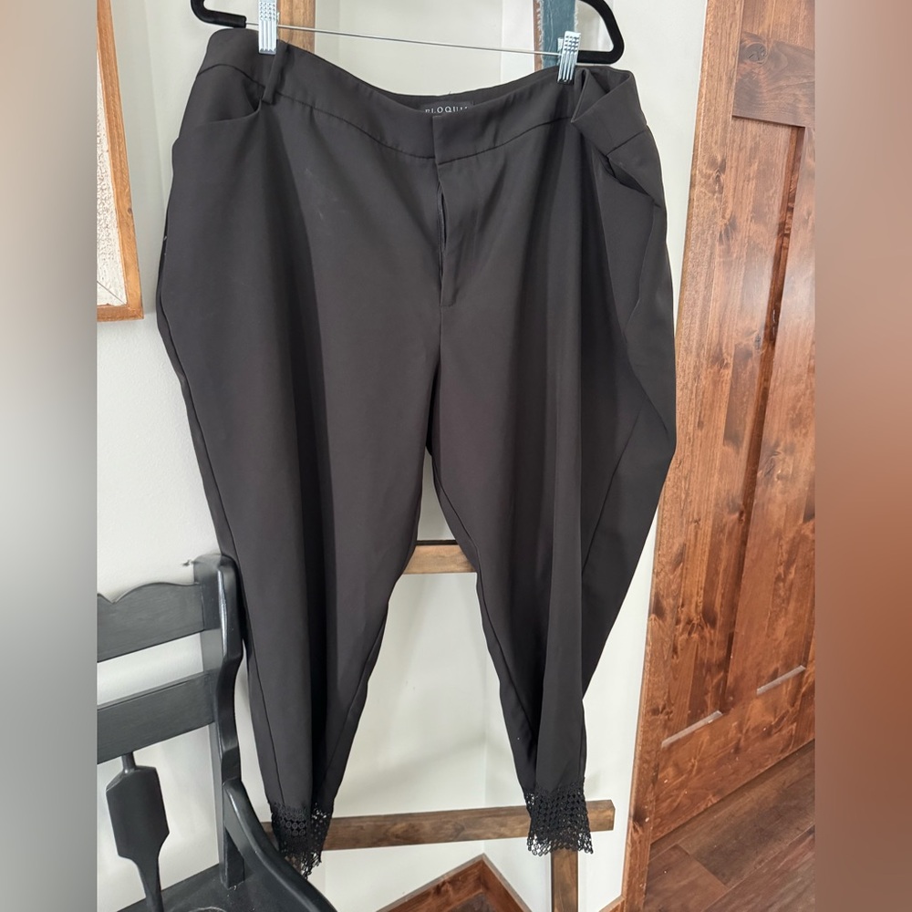 Eloquii Plus Size Black Pants with Lace Hem Cuff size 26